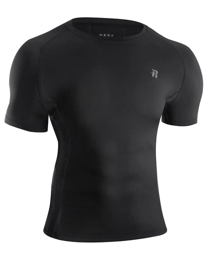 Runhit Mens Compression Shirt Short Sleeve Black Compression Shirt Men Quick Dry Cool T-Shirt Sports Workout Baselayer 2XL, designed for optimal performance, featuring elastic mesh underarms for enhanced airflow, ideal for intense workouts.