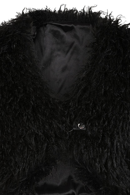 Banned Zafira Jacket styled with high-waisted trousers, illustrating its versatile cropped design and gothic appeal, perfect for evening wear or alternative events.